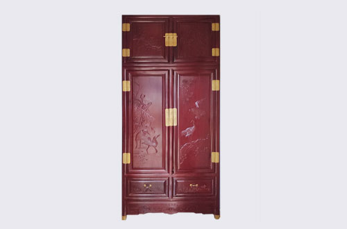 西峰高端中式家居装修深红色纯实木衣柜