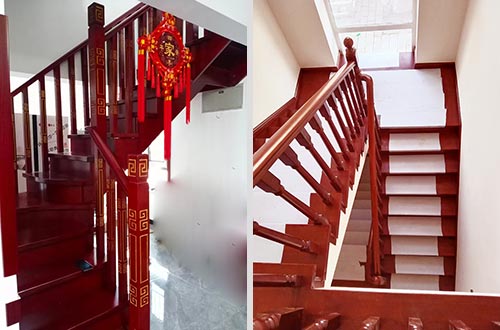 西峰自建别墅中式实木楼梯全屋定制设计效果图